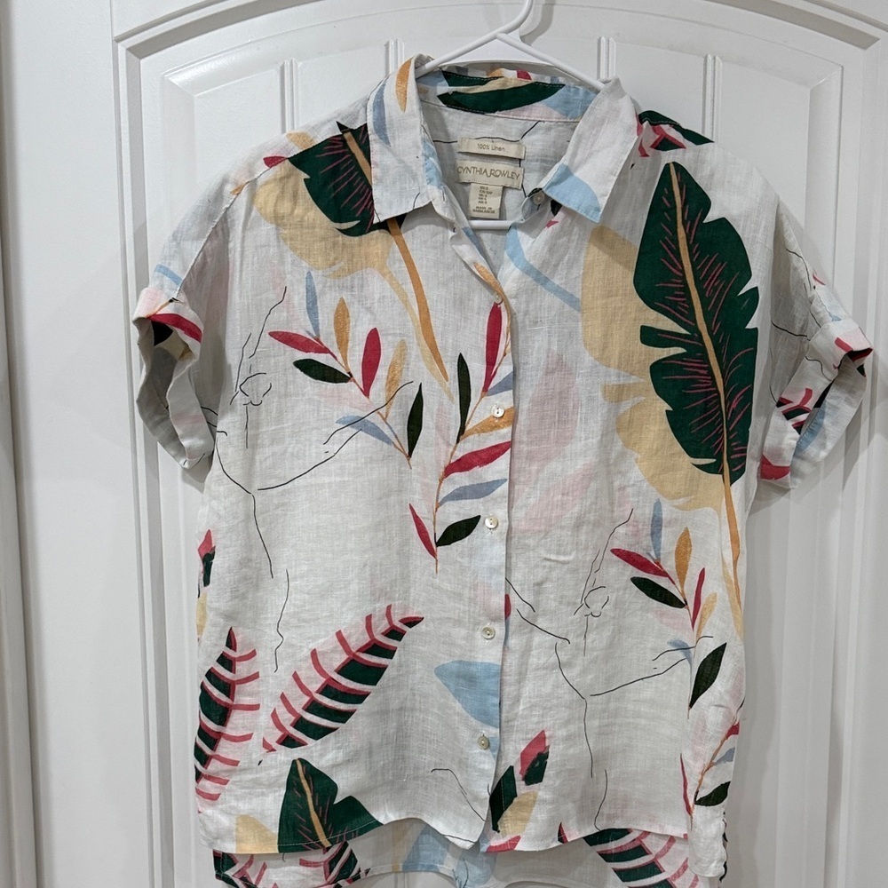 EUC Women’s Tropical Print Linen Shirt - Picture 2 of 5